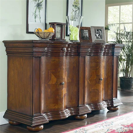 Shaped Front Credenza with Veneer Inlays